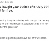 美国任天堂将为7月17日后购买Switch的玩家免费升级
